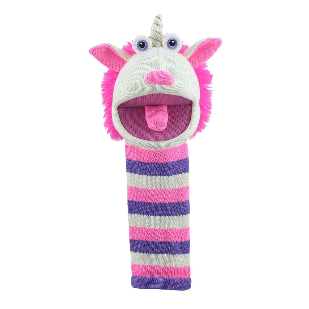 The Puppet Company Twinkle ECO Sockette Hand Puppet - Eco-Friendly Unicorn Puppet with Sparkly Horn & Striped Design - Interactive Magical Toy for Kids & Adults - 38cm — image 1
