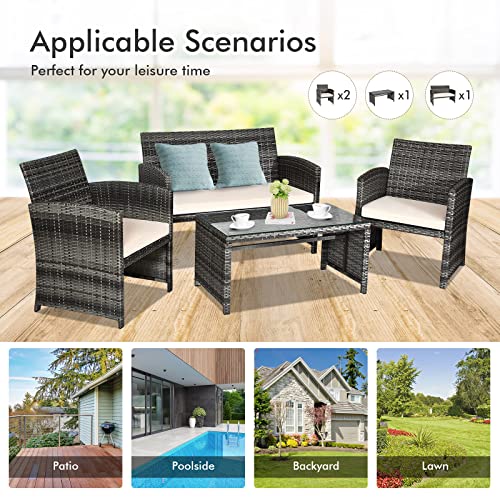Goplus 4Piece Rattan Patio Furniture Set, Outdoor Wicker Conversation