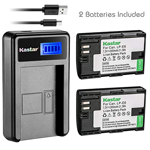Kastar Battery (X2) + LCD Slim USB Charger for Canon LP-E6 LP-E6N, EOS 60D 60Da EOS 70D XC10 EOS 5D Mark II 5D Mark III 5D Mark IV, EOS 5DS 5DS R, EOS 6D 7D Mark II, BG-E14 BG-E13 BG-E11 BG-E9 BG-E7 B