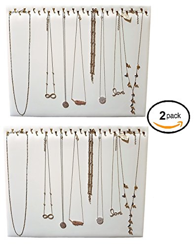 2-Pack 14.5" x 12"H White Leatherette Necklace display pad with 29 Hooks and a self standing easel