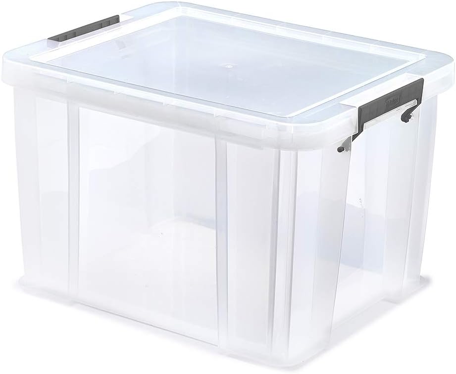 Whitefurze Allstore Container with Silver Clamp, Plastic, Natural, 36 Litre