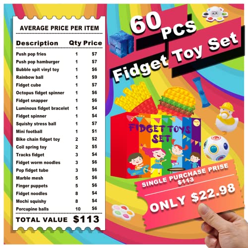 CSVICTORY Fidget Toy Pack, Fidget Box with 60 PCS Sensory Toy Set, Push