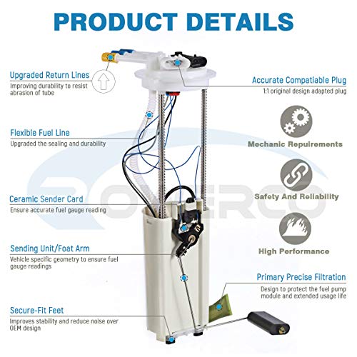 POWERCO Electric Fuel Pump Replacement For 04 05 06 Chevy Silverado 2006 2005 2004 1500 Crew Cab 4.8L 5.3L With Sending Unit E3684M
