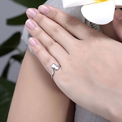 Anillo De Gato Ajustable En Plata De Ley – Con Circonita, Diseño Abierto, Regalo Para Amantes De Los Gatos