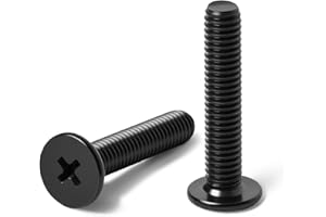 HEXPHANT M3-0.5 x 8mm 50Pcs Flat Round Head Machine Screws, Black Oxide 304 Stainless Steel Phillips Cross Drive Screws Hardware Fastener