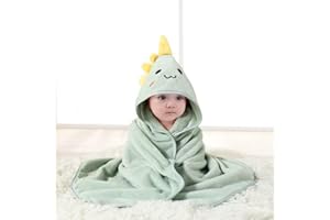 New Soft Coral Fleece Baby Towel, Bath Hooded Cloak for Children, Water-absorbent Wrap, Open-eyed Green Dinosaur, Small
