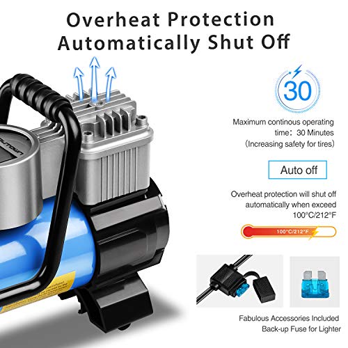 AUTOWN Air Compressor Pump, 12V DC Portable Digital Tire Inflator with Gauge 140W 120 PSI, 4 Display Units, Auto Shut-Off for Overheat Protection