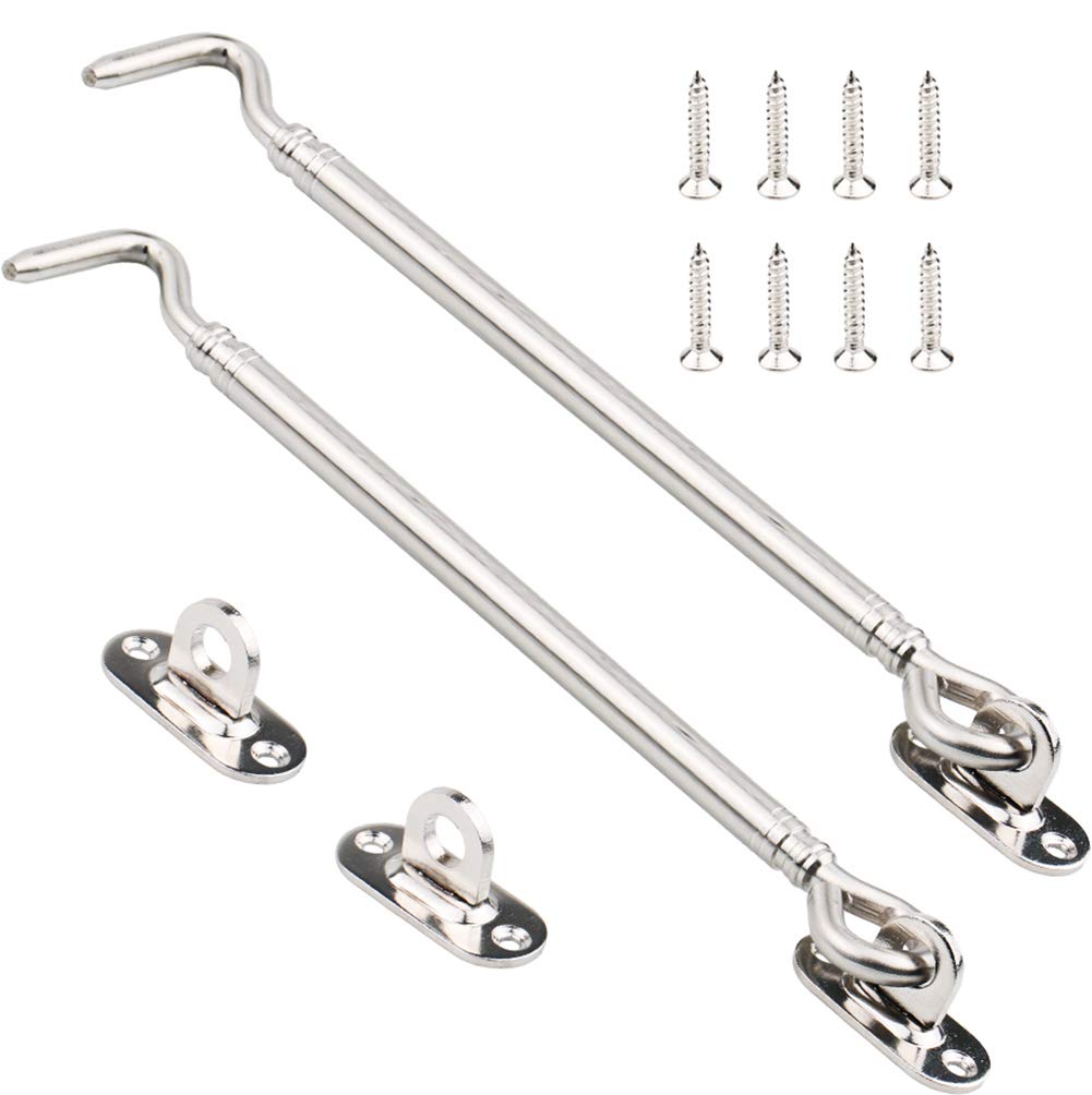 Stainless Steel Cabin Hook, Tiberham Heavy Duty Eye Latch Lock, Swivel Gate Door Shed Catch Window Brace Silent Holder with Mounting Screws, 205 mm/8.1 inches, Pack of 2