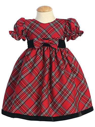 Plaid Holiday/Christmas Baby Dress with Velvet Trim (3T, Red)