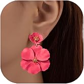 ZENCHEER Flower Clip On Earrings - Floral Petal Drop Earrings Statement Hypoallergenic Flower Stud Earring for Women Wedding Jewelry Gifts