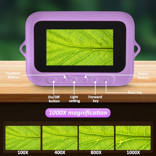 Microscope for Kids 3" IPS Screen Digital Microscope 1000X Magnification 1080P Handheld Microscope with 8 LEDs and 32MB Memory USB Pocket Microscope for PC/Mac