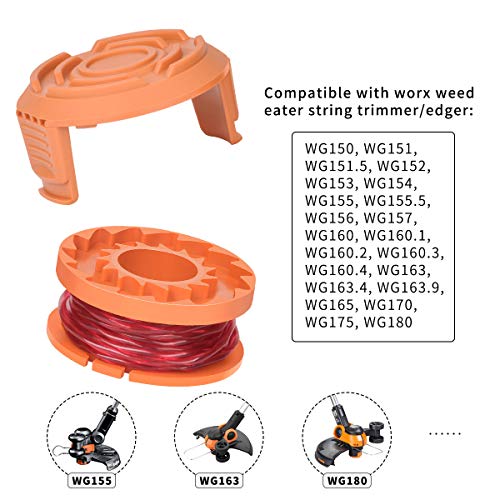 Generep Weed Eater String Generic Replacement Trimmer Line for Worx WA0010 WG180 WG163 Spools,10 ft/0.065 Inch Trimmer String Refills Parts,WA6531 GT Spools Cap Cover(8 Spools, 2 Caps)