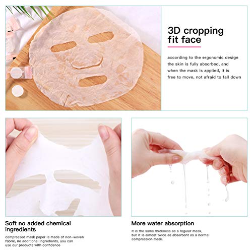 50Pcs Skin Care Facial Compressed Mask Paper DIY Natural Face Cotton Mask Sheets With Mask Bowl-Good Partner for Skin Lotion