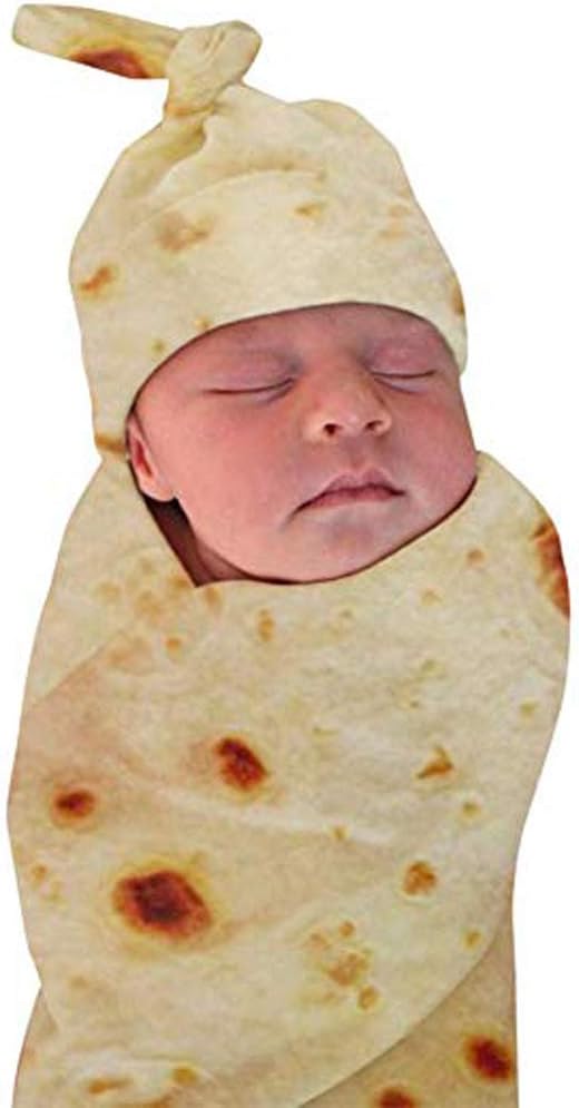 DDWT Newborn Baby Wrap Burrito Swaddle Blanket Tortilla Baby Blanket and Hat 34 Inch Soft Flannel Baby Burritos Safe Shower Blanket（0-6 Month）