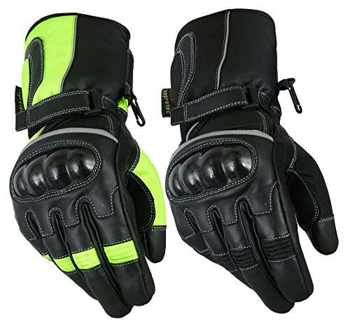 Texpeed Motorcycle Mens Waterproof Gloves Leather Cordura Textile Motorbike Moped Scooter Biker With Armour Protection All Black - L