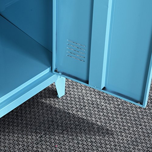 HouseinBox High Standing Locker Organizer File Storage Chest Metal Cabinet 1 Door 3 Shelves Lockable Unit Home,Office Use, Blue - Thumbnail 6