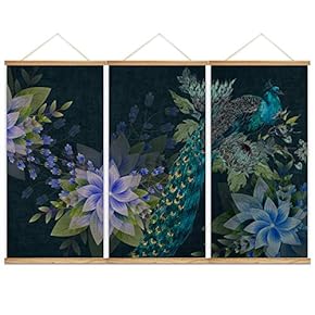 Hanging Poster NO Magnetic Wooden Framed,Green Leaves,Beautiful Flowers Home Wall Canvas Prints Decoration Ready to Hang - 18"x36"x3 Panels