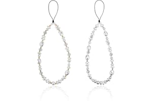 2pcs Pearl Beaded Phone Charm, Irregular Pearls Bead Cell Wristband Anti-Lost Chain Wristlet Stationery Decoration Lanyard fo