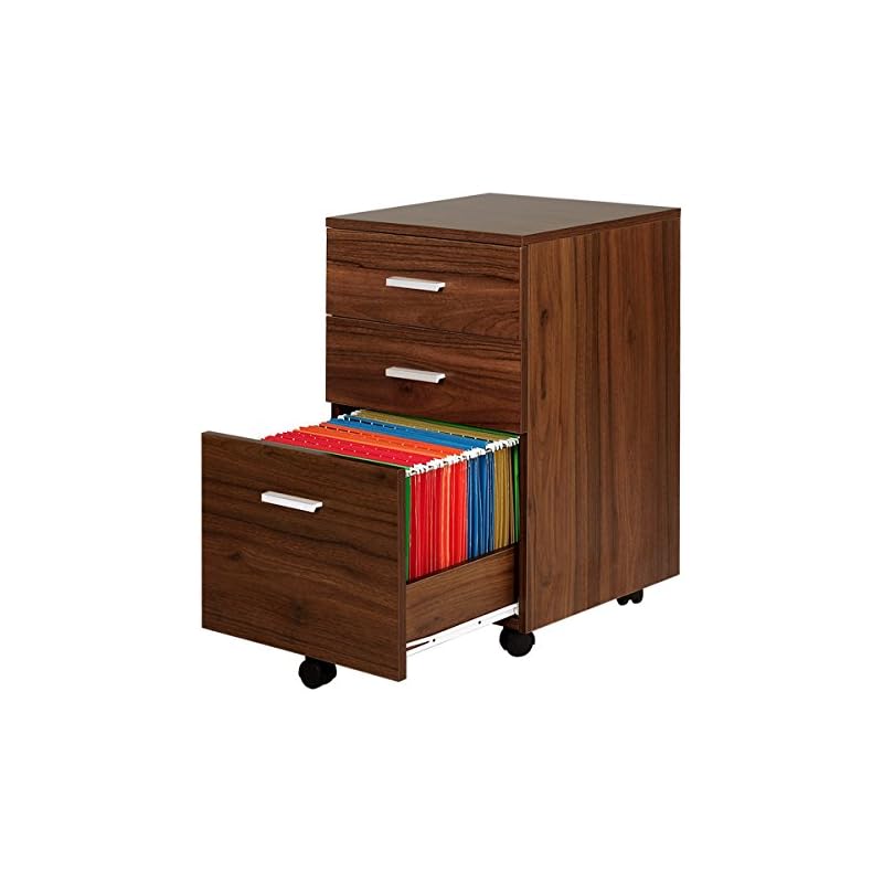 Devaise 3 Drawer Wood Mobile File Cabinet With Wheels Walnut
