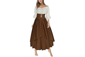 Mingyuezai Women Renaissance Costume Medieval Victorian High Waisted Button Skirt Set