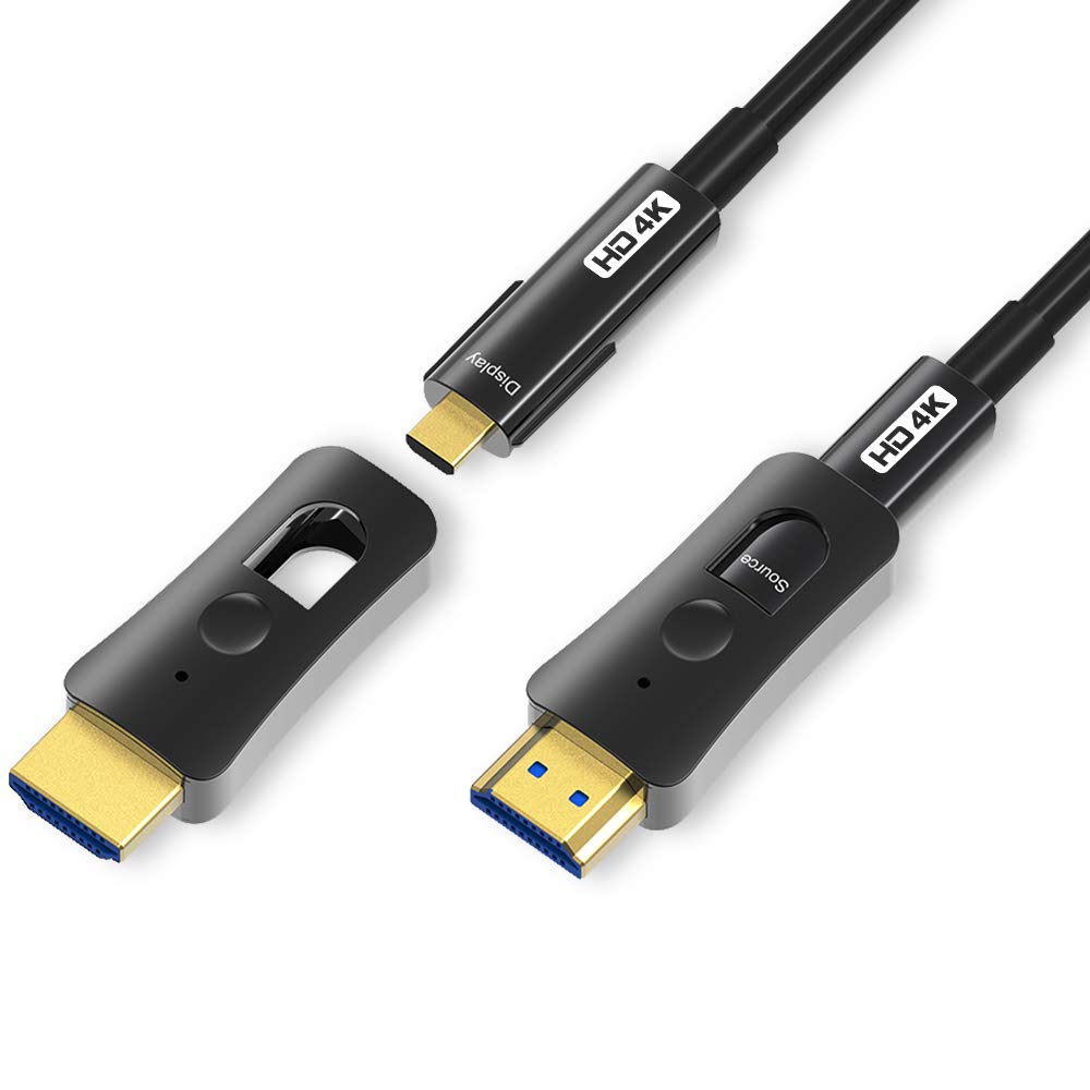 YIWENTEC 15M 50FT HDMI Fiber Cable 4k@60Hz HDCP2.2 4:4:4 High Speed 18Gbps HDR 3D 4K2K Optic Fiber Cable with Micro HDMI Pull Type (15M, 4K)