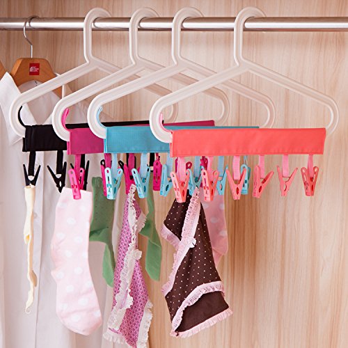 T&B Bathroom Racks Cloth Hanger Clothespin Travel Portable Folding Cloth Socks Drying Hanger with 6 - //coolthings.us