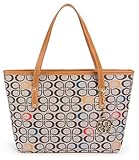Micom Casual Signature Printing Pu Leather Tote Shoulder Handbag with Metal Decoration for Women (P Signature )
