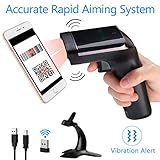 Tera Wireless Barcode Scanner [Premium Version] 1D 2D QR Code Scanner Handheld Bar Code Reader Vibration Alert Support Multi-Language with Stand for Digital Printed Barcodes
