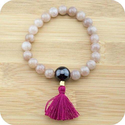 Wrist Mala Bracelet with Strawberry Quartz &amp; Red Garnet - Beaded Yoga Jewelry Prayer Bracelets - Meditative Wisdom