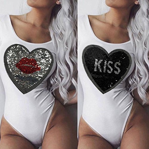 Women Jumpsuit , KESEE Letter Lips Sequins Double Pattern Rompers Jumpsuit Playsuit One Piece Swimsuit For Women (S, White)
