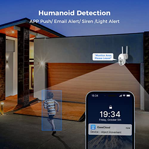 PTZ Camera Wireless System- Hiseeu 3MP Security Camera System Two Way Audio, Auto Tracking, Full Color Night Vision, IP66 Waterproof, Expandable 10CH NVR, 24/7 Record with 1TB Hard Drive