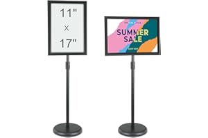 VEVOR Pedestal Sign Holder, 11 x 17 Inch Vertical and Horizontal Adjustable Poster Stand, Heavy-Duty Floor Standing Sign Holder with Round Base for Display, Advertisement, and Outdoor, Black