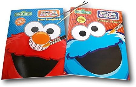 Sesame Street Cookie Monster and Elmo Paint with Water Book Bundle - 2 Books and 2 Paint Brushes