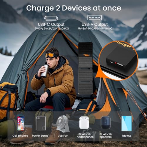 FlexSolar Portable Foldable Solar Panel 30W QC3.0 18W USB-A USB-C Waterproof IP67 Fast Charging for Mobiles, Tablets, Powerbank, Camera, Camping and Hiking Flashlight
