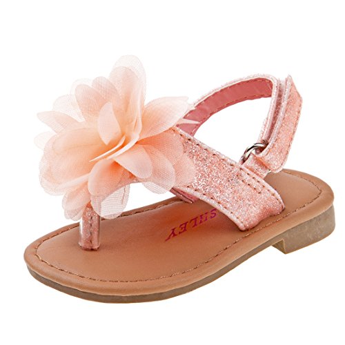 Laura ashley girls glitter sandal with flower, coral, 3…