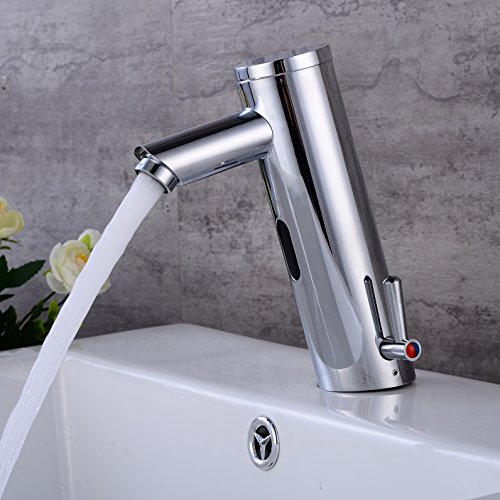 Gangang Home Deck Mount Touch Free Automatic Sensor Sink Faucet with Temperature Control Handle Chrome Single Hole Straight Spout Bar Faucet Lavatory Plumbing Fixtures Bathtub Mixer Taps - Thumbnail 2