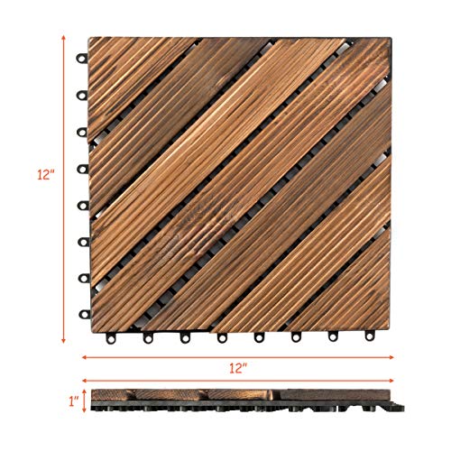Giantex 11 PCS 12" x 12" Floor Tiles, Interlocking Wood Deck Tiles, Patio Pavers, Indoor and Outdoor Flooring Decking Tiles, Diagonal Pattern, Brown (1) - Thumbnail 7