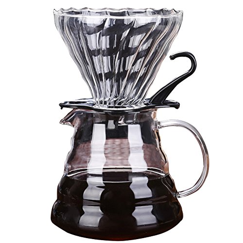 Alian Household Stylish High Borosilicate Heat-proof Glass Coffee Maker Hand Pots with Reusable Filter Cup