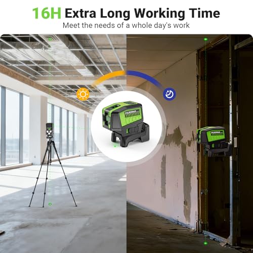 Huepar 3 Point Laser Level, Self Leveling Plumb Dot Laser with Magnetic Base, 98-165Ft Green Laser Alignment Tool for Framing, Electrical & DIY – PL300G