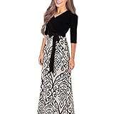 SUNTTON Women's V-Neck 3/4 Sleeves Long Maxi Casual Party Dress with Belt