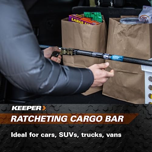 Keeper Ratcheting Cargo Bar Black/Silver, Adjustable From 40"70