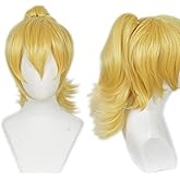 Linfairy Short Blonde Wig With Ponytail Halloween Cosplay Costume Wig for Women