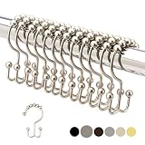 2lbDepot Shower Curtain Rings Hooks - Brushed Nickel Finish - Premium 18/8 Stainless Steel - Double Hooks with Easy Glide Rollers - Six Finishes Available - Set of 12 for Shower Rods