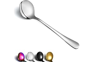 Soup Spoon of 4, Berglander 7.5" Stainless Steel Round Spoons Silverware, Table Spoon Set Sturdy Easy To Clean, Dishwasher Sa