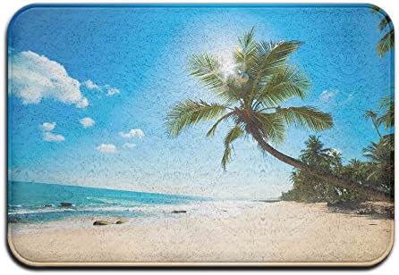 Caribbean Sea Beach Coconut Tree Bath Mat - 1 Piece Memory Foam Shower Spa Rug 18X36 Bathroom Kitchen Floor Carpet Home Decor With Non Slip Backing - 3 Sizes