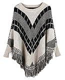 NOVAWO Cute Diamond Tassel Poncho Cape Shawls Batwing Sweater Cloak with Sleeves