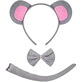 CHILTINA 3PCS Mouse Costume Set - Mouse Ears Headband Mouse Bowtie Tail Halloween Cosplay Costume Accessories Grey