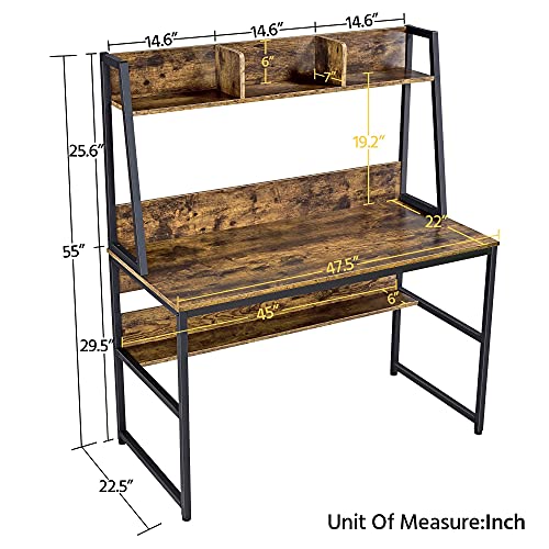 Yaheetech 47 inch Computer Desk with Hutch and Bookshelf, Home Office