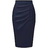 Hobemty Women's Wear to Work Pencil Skirt Elastic High Waist Ruched Bodycon Midi Skirts