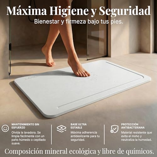 ZAREK | Diatomite Natural Stone Bath Mat 60×39 | Quick Drying, Ultra Absorbent and Non-Slip | Antibacterial Diatomite Stone Mat | Ideal Mat for Shower and Bath Exit